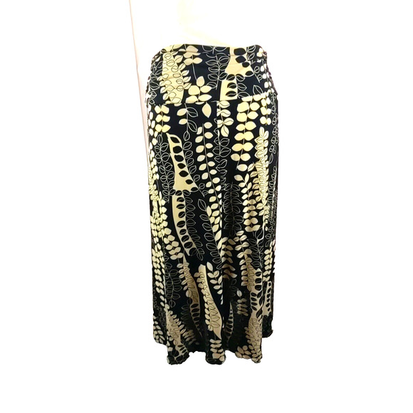 Worthington Stretch Women's Midi Skirt Size Small Black Cream Leaf Design Skirt - Picture 3 of 5